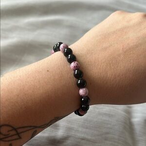 Handmade Black and Pink Beaded Bracelet